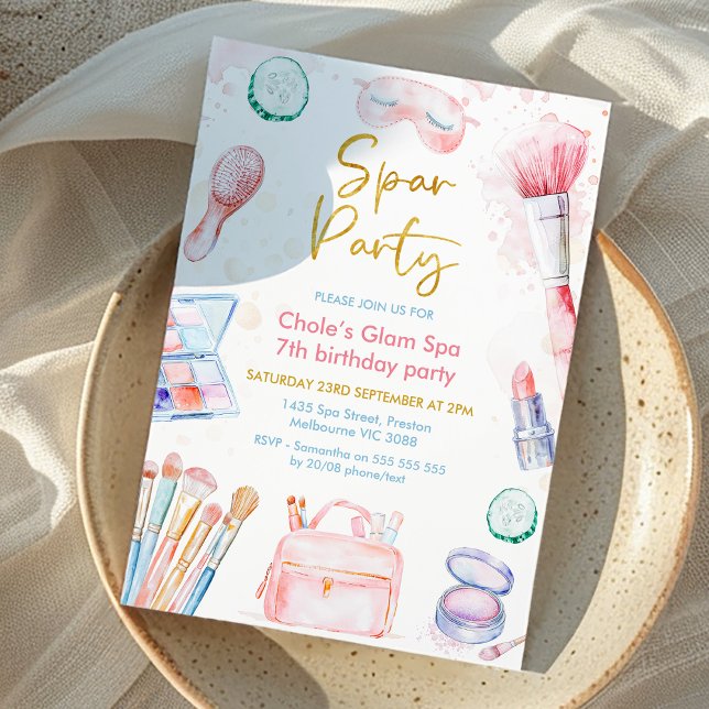 Beauty Pink Gold Wellness-Center Party Geburtstag  Einladung (Girls spa or glam spa birthday party invitation, Beauty products spa birthday invitation girl,)
