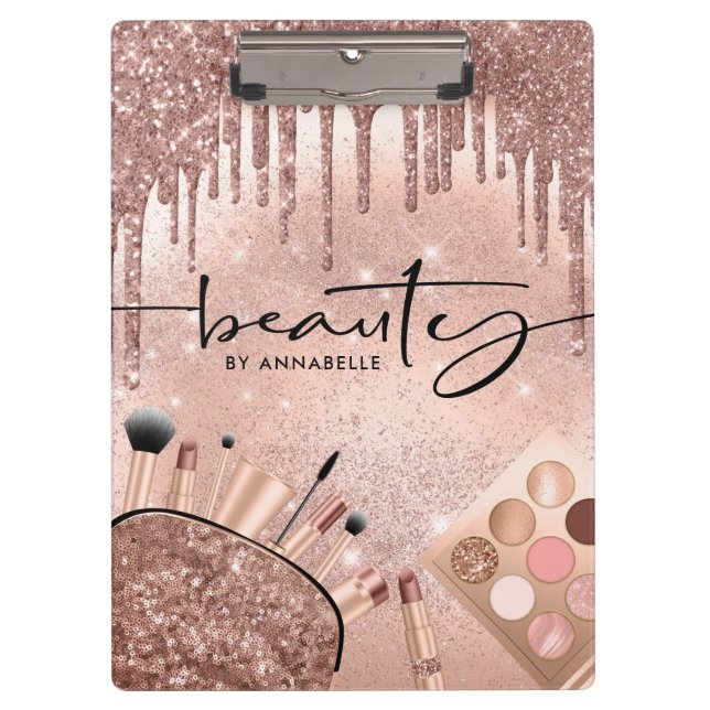 Beauty Rose Gold Glitzer Kosmetik  Klemmbrett (Vorderseite)