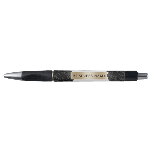 Beauty Salon Black Floral Gold Label Werbeaktion Kugelschreiber (Vorderseite)