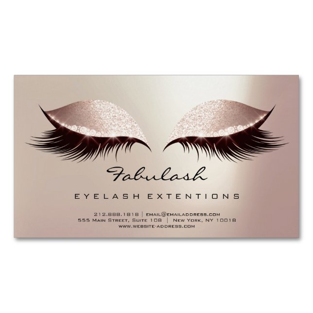 Beauty Salon Blush Rose Gold Adress Makeup Lashes Magnetische Visitenkarte (Vorderseite)
