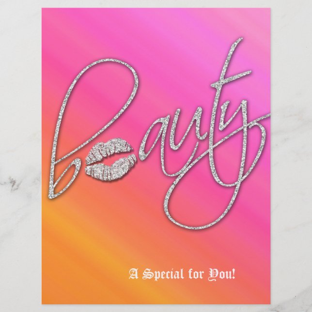 Beauty Salon Flyer Haar Rosa Orange Silbertablette (Vorne)