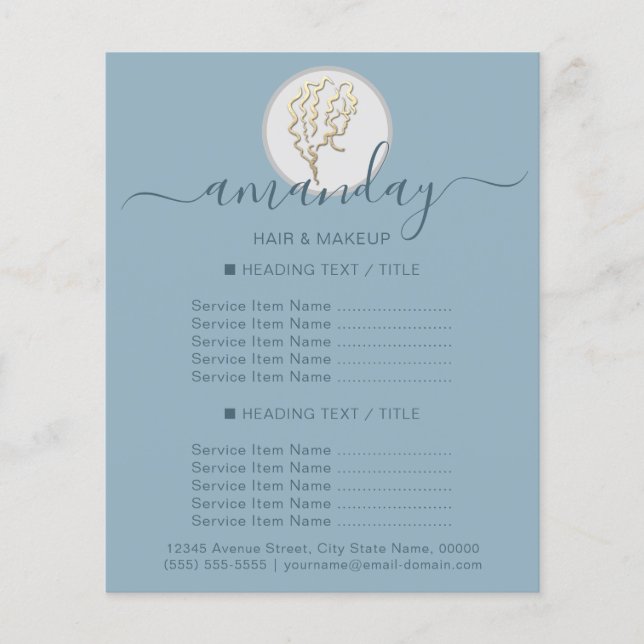 Beauty Salon Friseur Logo Gold Smoky Blau Flyer (Vorne)