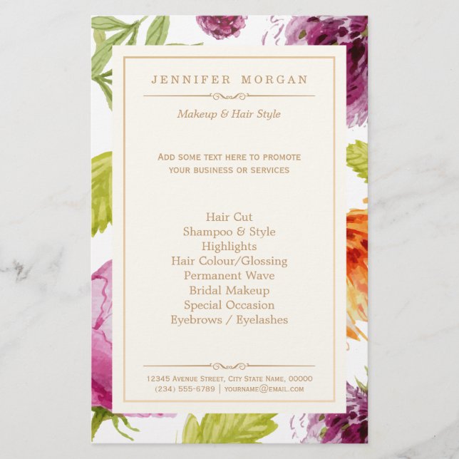 Beauty Salon Garden Boutique Service Menü (Vorne)