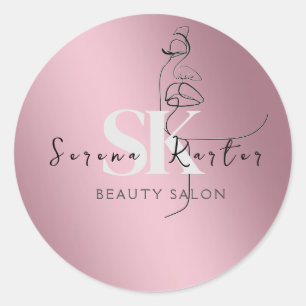 Beauty Salon Gesicht Abstrakt Frauen Moderner Mini Runder Aufkleber