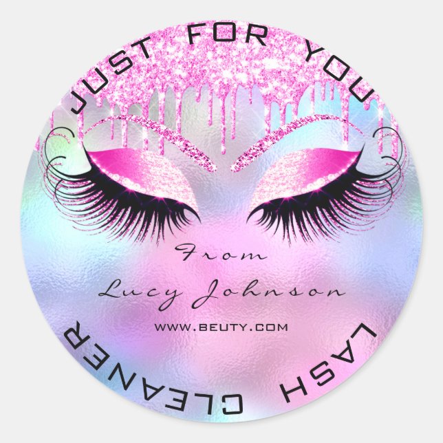 Beauty Salon Glitzer Bright Pink Lashes Tropfen Runder Aufkleber (Vorderseite)