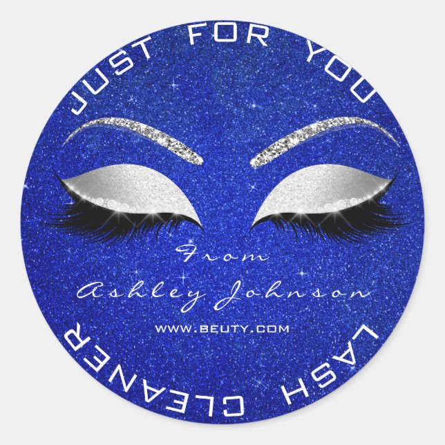 Beauty Salon Glitzer Gray Blue Coba Lashes Runder Aufkleber (Vorderseite)