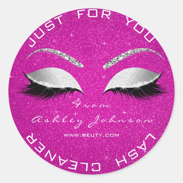 Beauty Salon Glitzer Hot Pink Rose Lashes Reiniger Runder Aufkleber (Vorderseite)