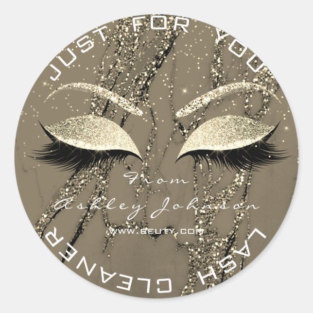 Beauty Salon Glitzer Marble Gold Lashes Runder Aufkleber (Vorderseite)
