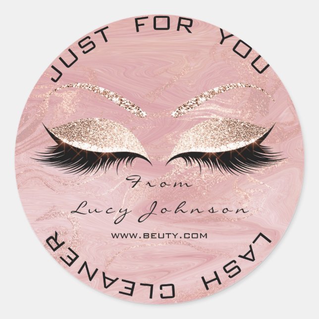 Beauty Salon Glitzer Pink Marblel Lashes Runder Aufkleber (Vorderseite)