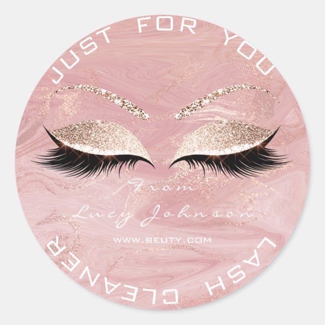 Beauty Salon Glitzer Pink Marblel Lashes Runder Aufkleber (Vorderseite)