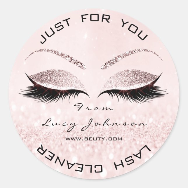 Beauty Salon Glitzer Pink Pastel Lashes Reiniger Runder Aufkleber (Vorderseite)