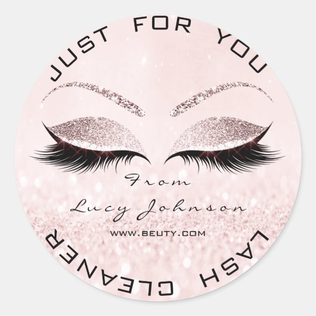 Beauty Salon Glitzer Pink Pastel Lashes Reiniger Runder Aufkleber (Vorderseite)