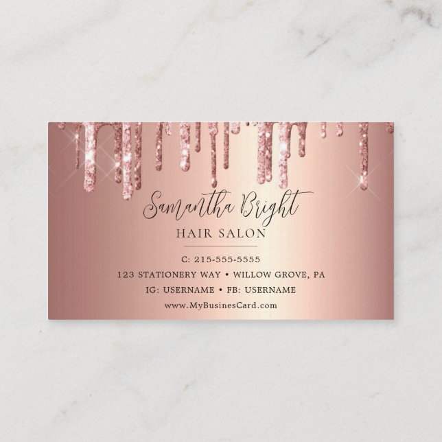 Beauty Salon Glitzer Tropfens Business Card Visitenkarte (Rückseite)