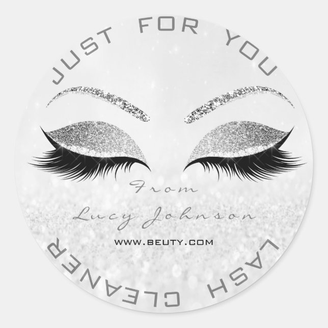 Beauty Salon Glitzer WhiteGrey Silver Lash Cleaner Runder Aufkleber (Vorderseite)
