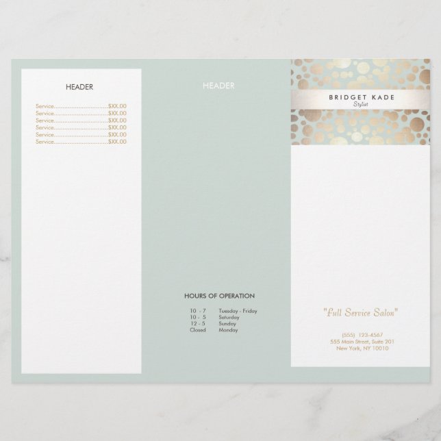 Beauty Salon Gold Light Blue Circle Menu Brochure (Devant)