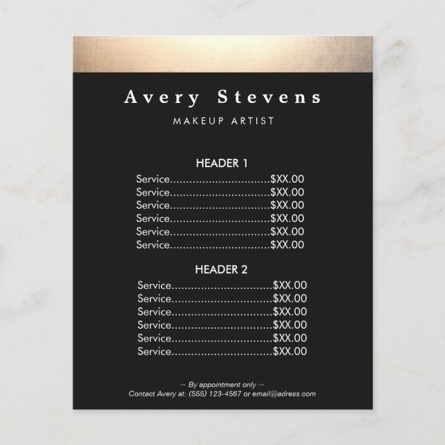 Beauty Salon Gold und Black Price List Menü (Vorne)