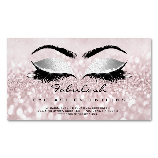Beauty Salon Gray Pink Rose Adress Makeup Lashes Magnetische Visitenkarte (Vorderseite)