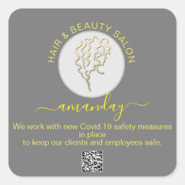 Beauty Salon Hair Covid Logokombination Friseur QR Quadratischer Aufkleber