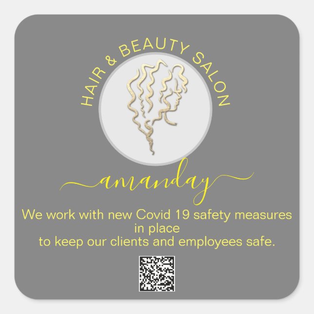 Beauty Salon Hair Covid Logokombination Friseur QR Quadratischer Aufkleber (Vorderseite)