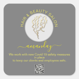 Beauty Salon Hair Covid Logos Haare QR Grau Quadratischer Aufkleber