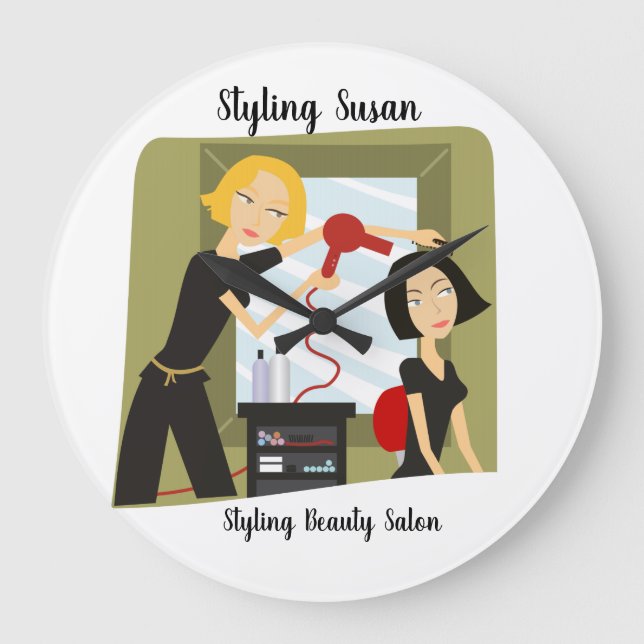 Beauty Salon Hair Stylist Clock Große Wanduhr (Vorderseite)