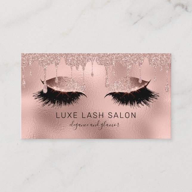 Beauty Salon Lashes Glitzer Rose Gold Visitenkarte (Vorderseite)