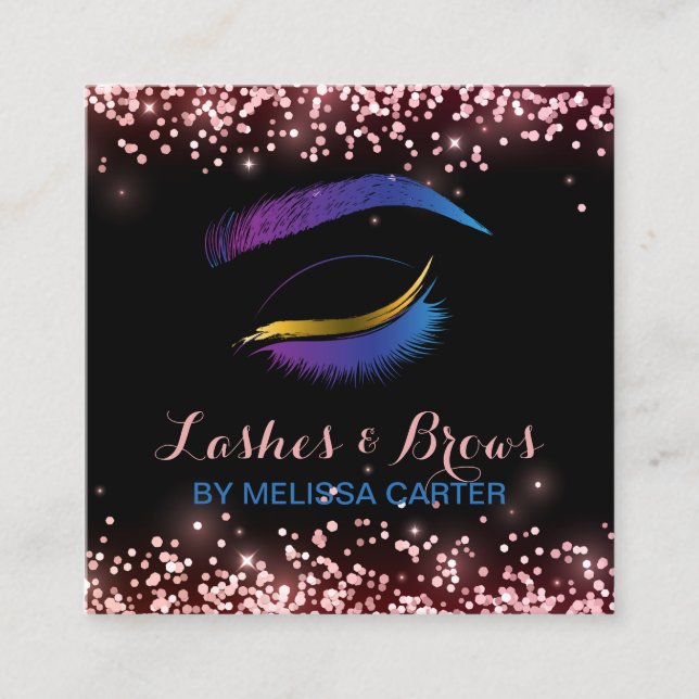 Beauty Salon Makeup Artist Brows Lash Extensions Quadratische Visitenkarte (Vorderseite)