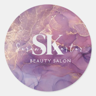 Beauty Salon Marmor Lila Rosa Runder Aufkleber
