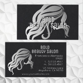 Beauty Salon Metallic Silver Hair Stylist Black Visitenkarte