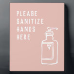 Beauty Salon Minimalist Pink Sanitize Hands Easel Fotoplatte<br><div class="desc">Sign for home,  office,  school</div>