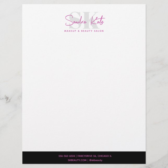 Beauty Salon Monogram Custom Logo Black Pink White Briefbogen (Vorderseite)