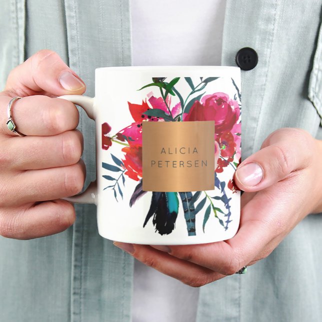 Beauty Salon Name Glam Kupfer Aquarellfarben Blume Kaffeetasse (Von Creator hochgeladen)