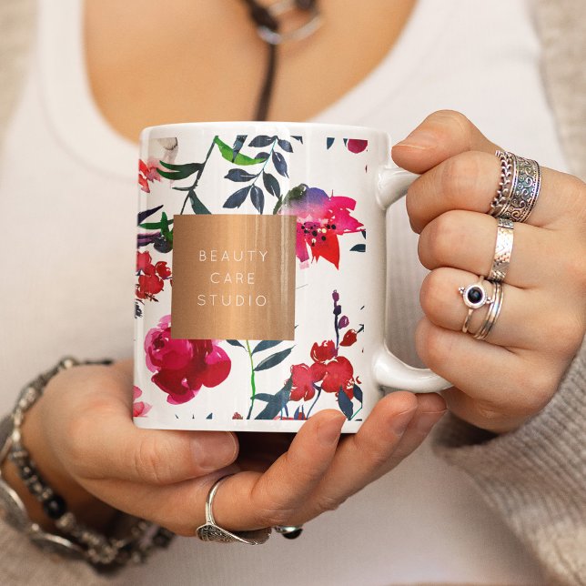 Beauty Salon Name Glam Kupfer Aquarellfarben Blume Kaffeetasse (Von Creator hochgeladen)