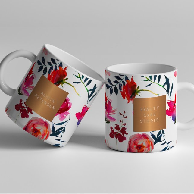 Beauty Salon Name Glam Kupfer Aquarellfarben Blume Kaffeetasse (Von Creator hochgeladen)