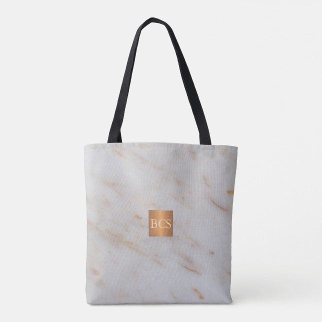 Beauty Salon Name Gold Kupfer Marmor Monogramm Tasche (Rückseite)