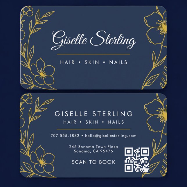 Beauty Salon Navy Blue Gold QR Code Professional Visitenkarte (Von Creator hochgeladen)