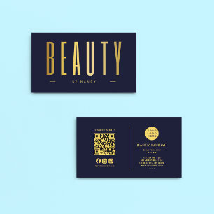 Beauty Salon Navy und Gold QR Code & Logo Visitenkarte