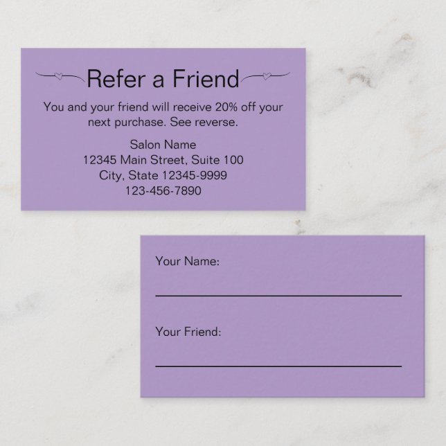 Beauty Salon Pale Lila Black Reader a Friend Card Terminkarte (Vorne/Hinten)