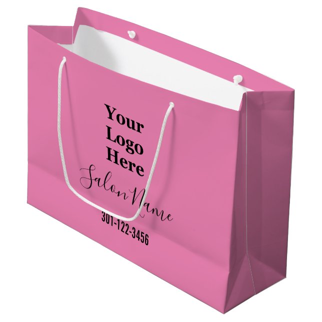 Beauty Salon Pink Schwarzes Script Ihr Logo hier Große Geschenktüte (Vorderseite Schrägansicht)