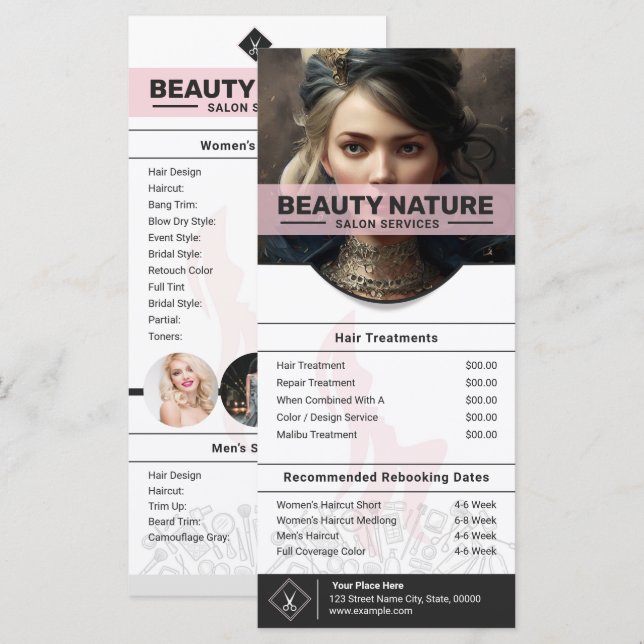 Beauty Salon Preisliste Rack Card (Vorne/Hinten)