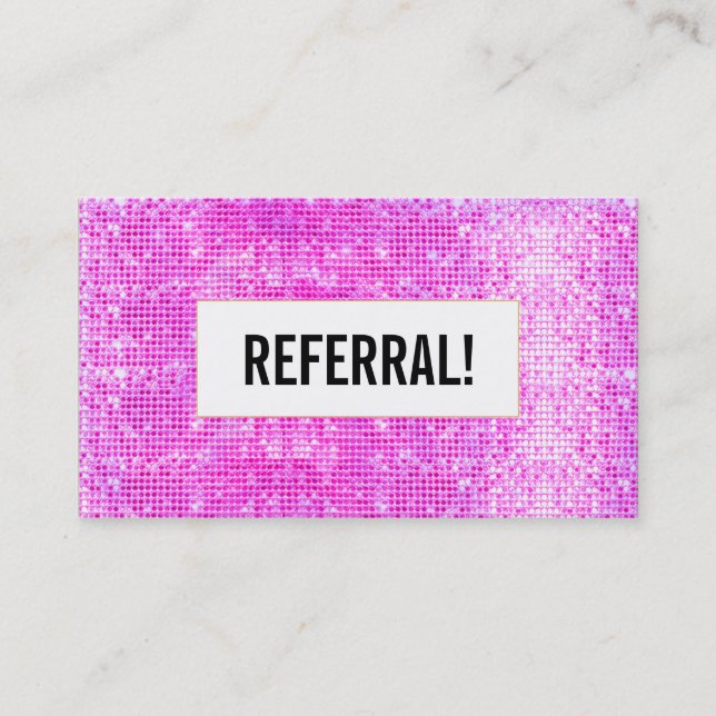 Beauty Salon Referenzkarte Hot Pink Sequin Empfehlungskarte (Vorderseite)