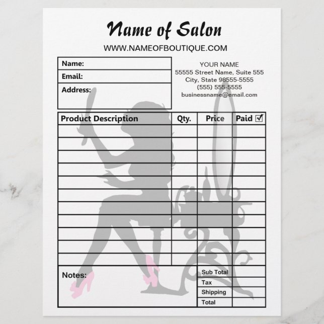 Beauty Salon Rosa und Black Girly Girly Order Form (Vorderseite)