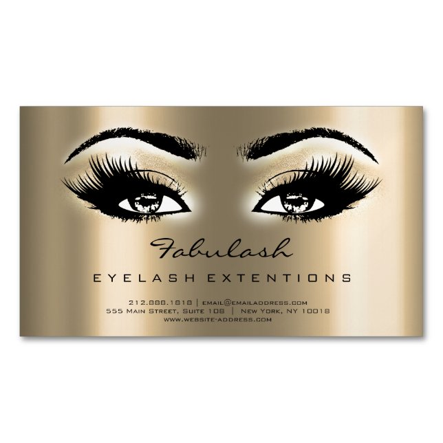 Beauty Salon Sepia Gold Adress Makeup Lashes Magnetische Visitenkarte (Vorderseite)