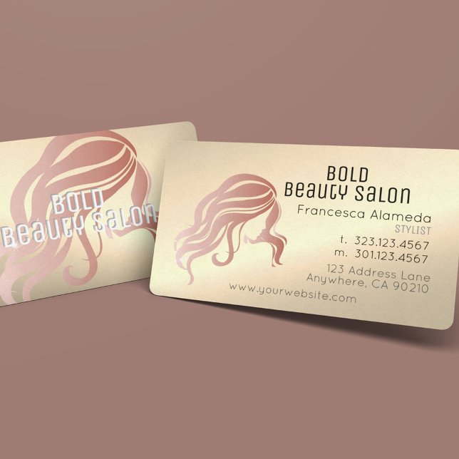 Beauty Salon Stylist Metallic 14k + Rose Gold Visitenkarte (Von Creator hochgeladen)