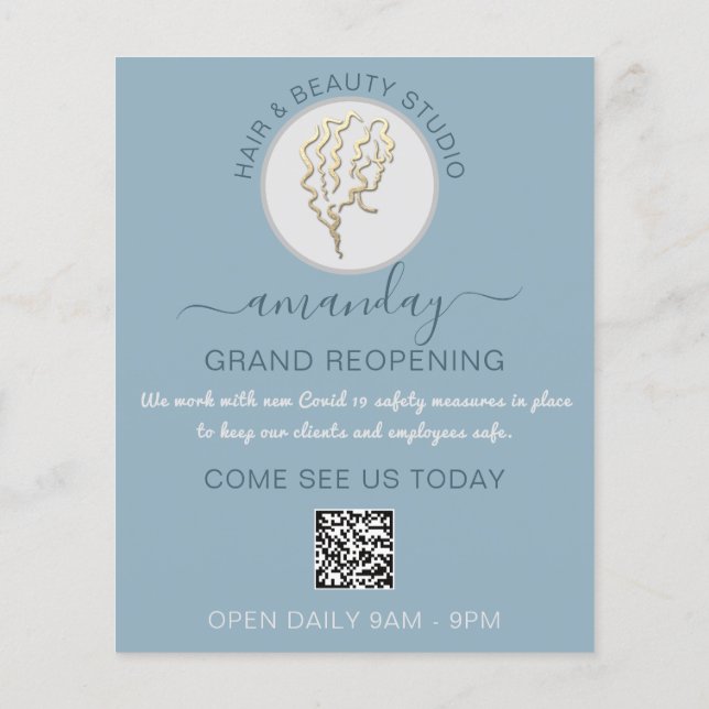 Beauty Salon Wiederöffnungs-Logo QR CODE Preislist Flyer (Hinten)