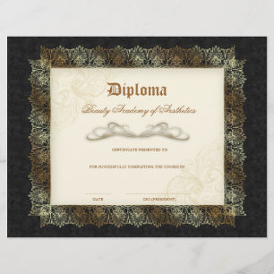 Beauty School Diplom Black Cream Gold Rahmen