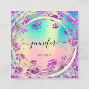 Beauty Shop Frame Gold Floral QR-Logo Quadratische Visitenkarte