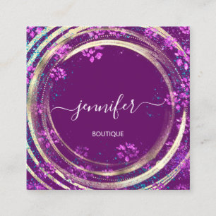 Beauty Shop Lila Gold Floral QR-Logo Quadratische Visitenkarte