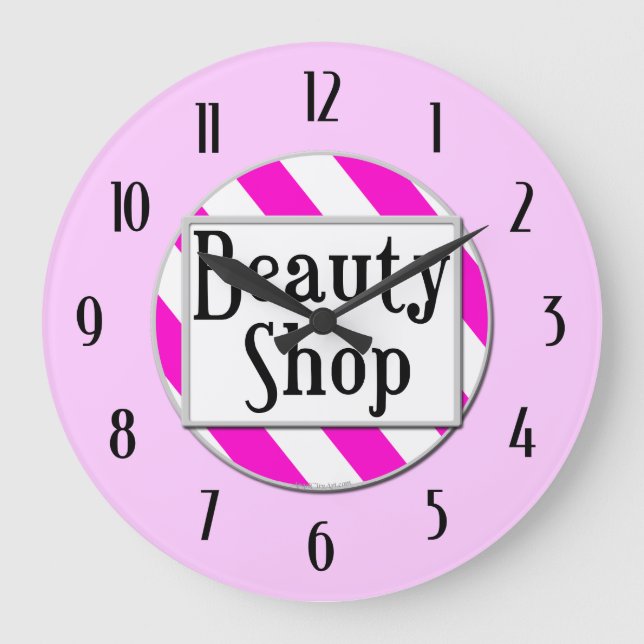 Beauty Shop Pink White Retro Wall Uhr (Vorderseite)