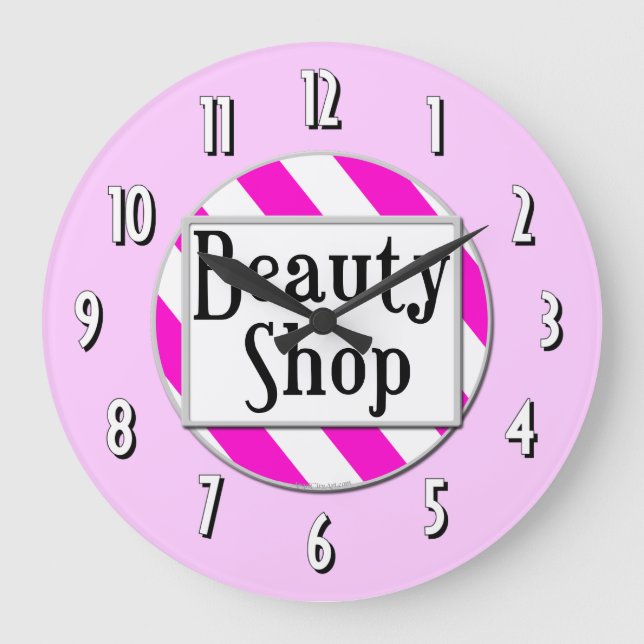 Beauty Shop Pink White Retro Wall Uhr (Vorderseite)